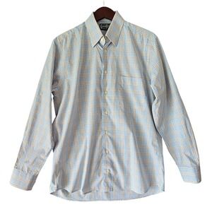 GITMAN BROS Plaid Button Down Shirt Long Sleeve Collared Light Blue Size M